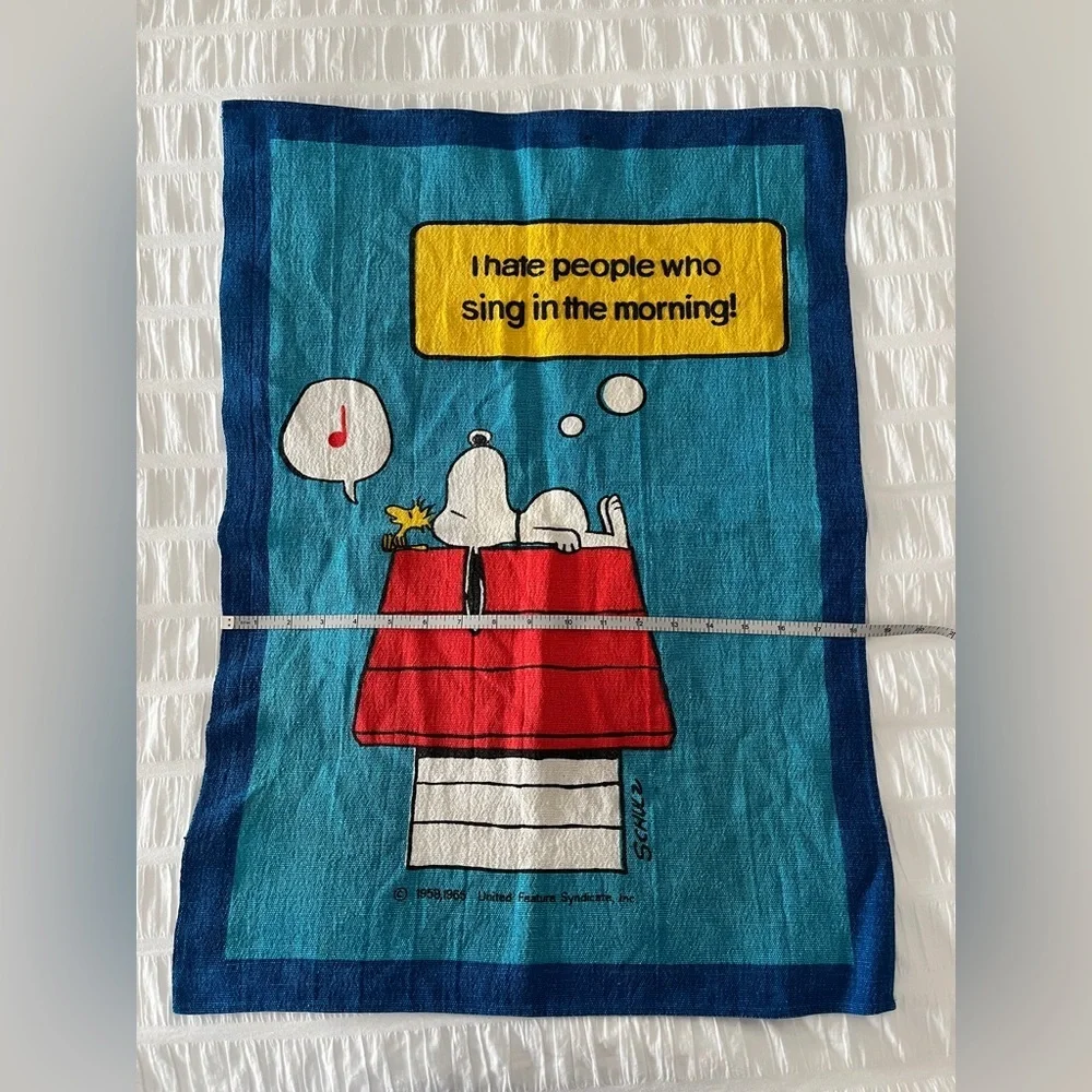 VINTAGE Snoopy Woodstock Tea Towel "I Hate People Who Sing In the Morning!" - Picture 11 of 13
